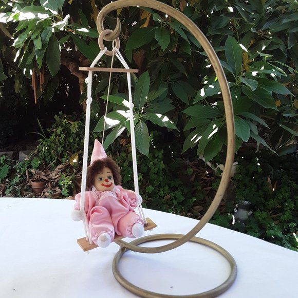 Sweet Little Harlequin Jester Clown Doll On A Swing Preowned - Picture 3 of 11